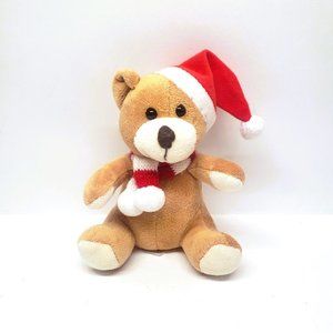 Ideen Welt German Plush Teddy Bear Santa Hat Christmas Stuffed Animal 5"